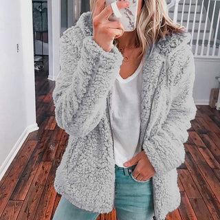 Nathania | Women's Textured Fleece Hooded Jacket with Buttons