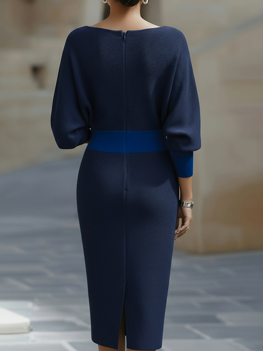 Draped batwing cowl-neck midi dress for women | Selvara -9