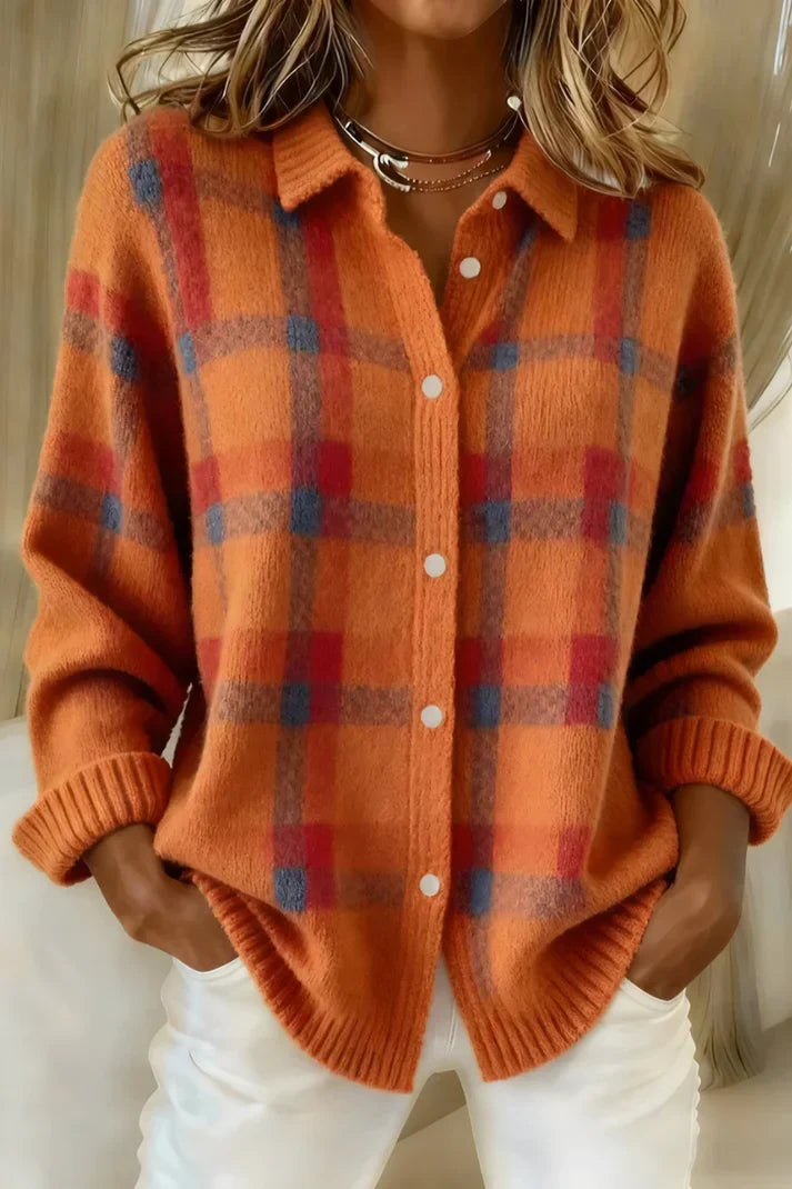 Plaid knit everyday button cardigan for women | Denise -6