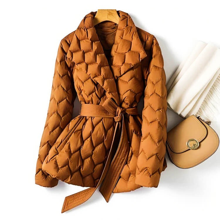 Quilted belted mid-length everyday coat for women | Isabella -1