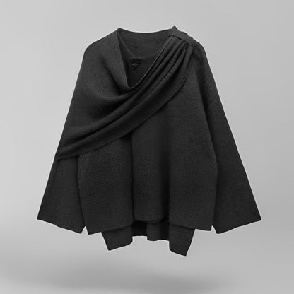 Asymmetrical elegant drape winter poncho for women | Emma -10