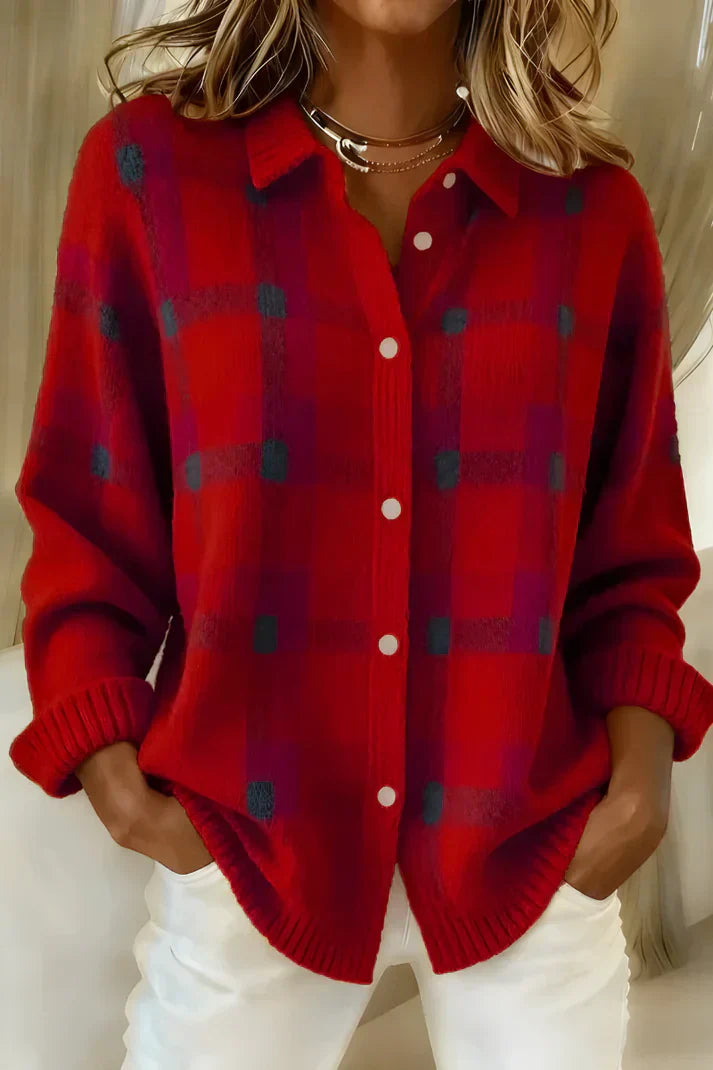 Plaid knit everyday button cardigan for women | Denise -2