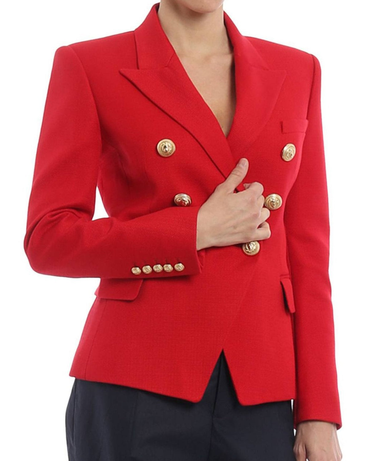 Double-breasted gold-button tailored blazer for women | Vivienne -11