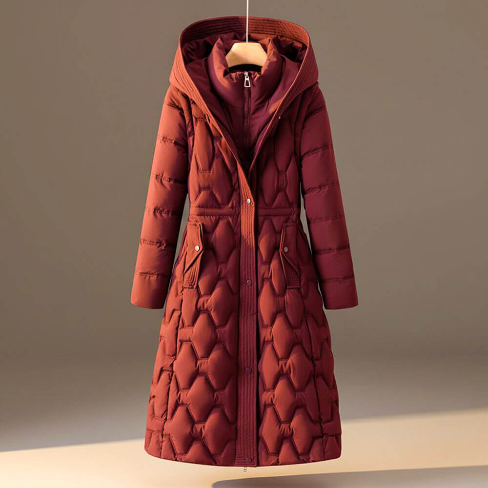 Quilted hooded winter coat with zip and snap for women | Lauren -1