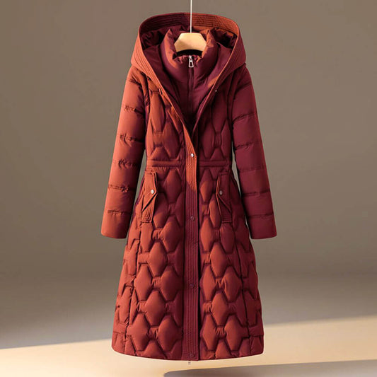 Quilted hooded winter coat with zip and snap for women | Lauren -1