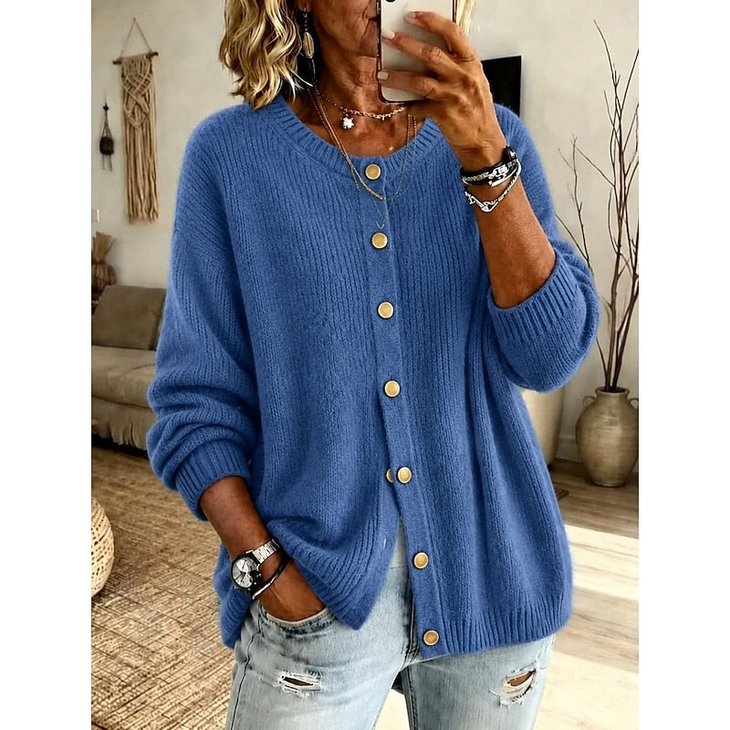Wynnora | Women's Crew Neck Button Front Cardigan