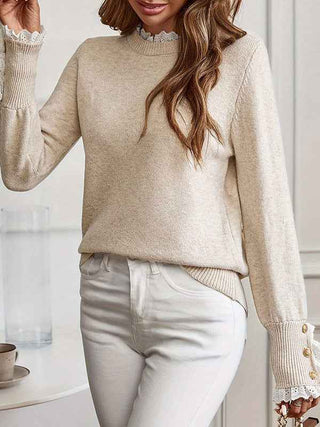 Marivelle | Women's Ruffle High Collar Pullover with Button Placket