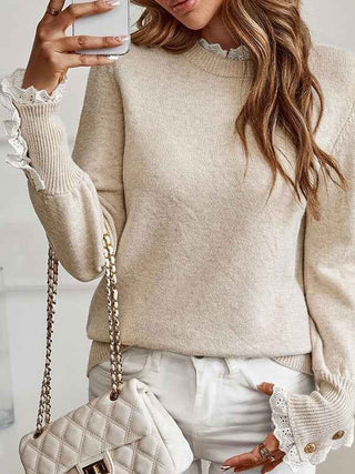 Marivelle | Women's Ruffle High Collar Pullover with Button Placket