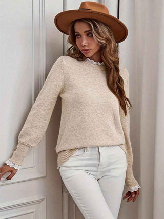 Marivelle | Women's Ruffle High Collar Pullover with Button Placket