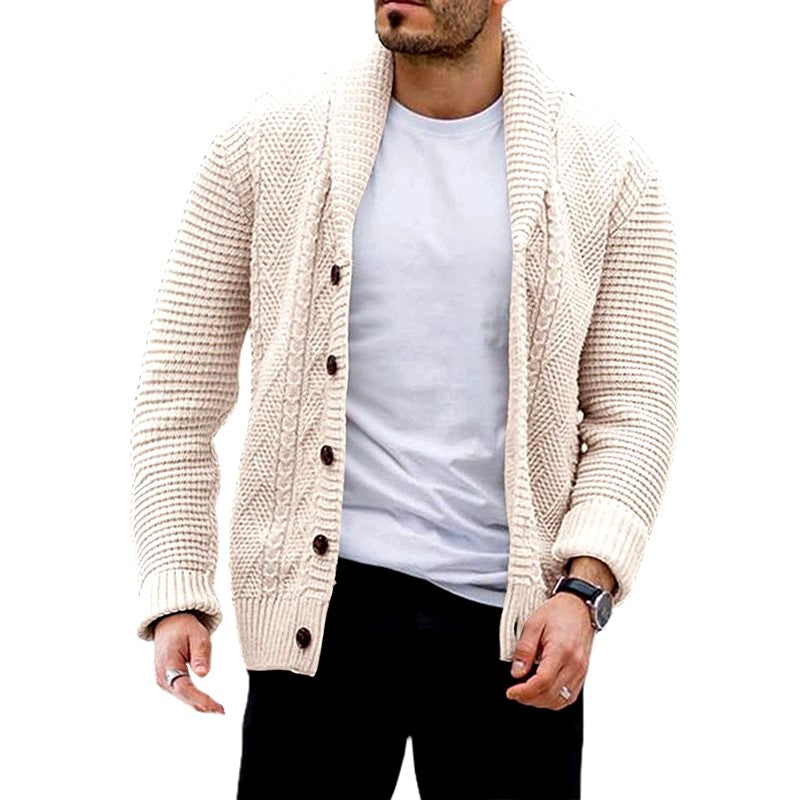 Corvane | Men's Cable Knit Shawl Collar Cardigan