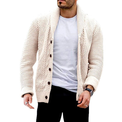 Corvane | Men's Cable Knit Shawl Collar Cardigan