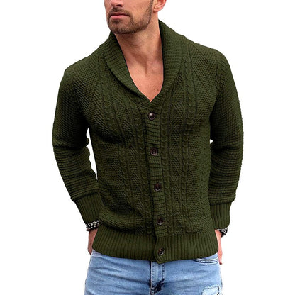 Corvane | Men's Cable Knit Shawl Collar Cardigan