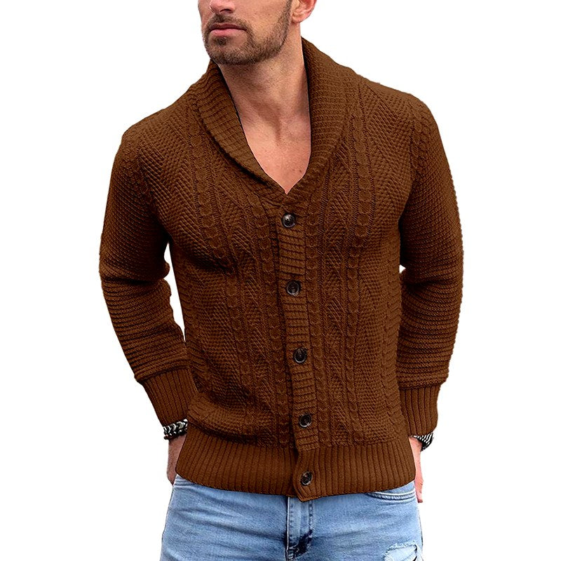 Corvane | Men's Cable Knit Shawl Collar Cardigan