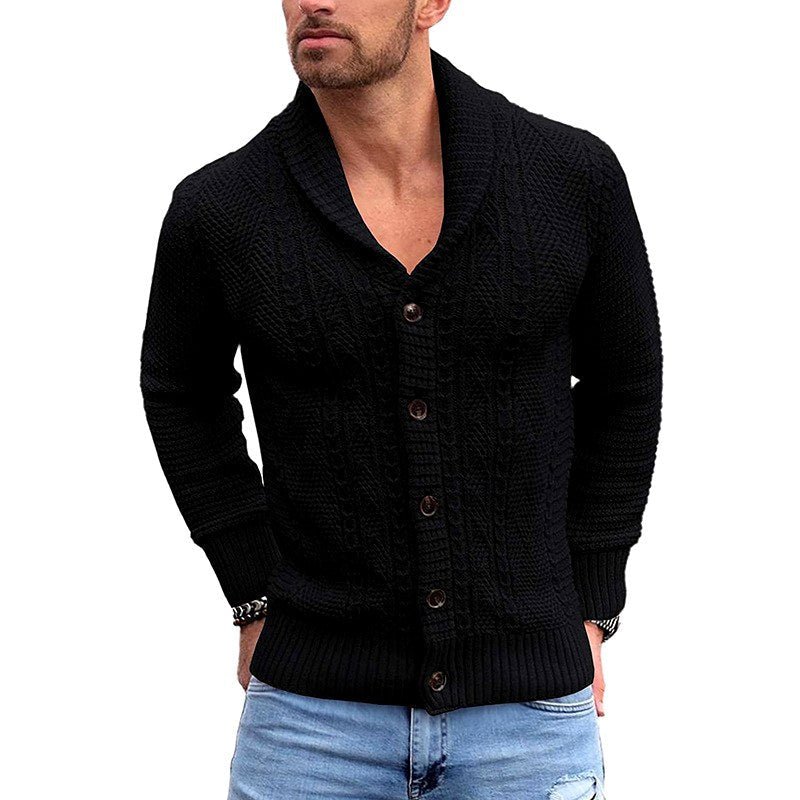 Corvane | Men's Cable Knit Shawl Collar Cardigan