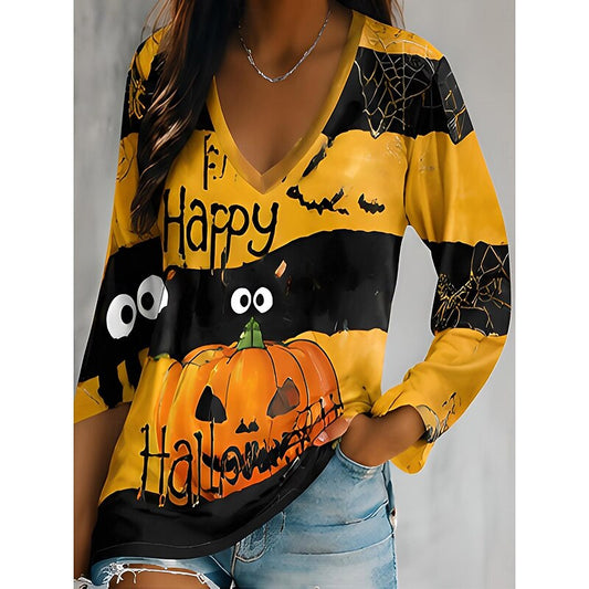 Solveigh | Women's Halloween Print V Neck Top