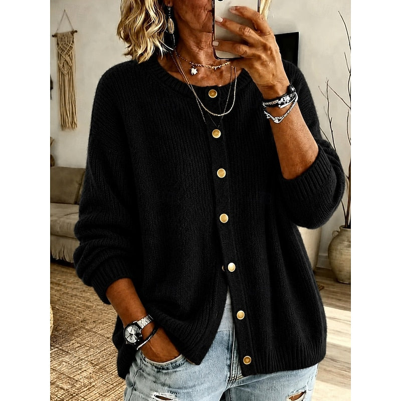 Wynnora | Women's Crew Neck Button Front Cardigan