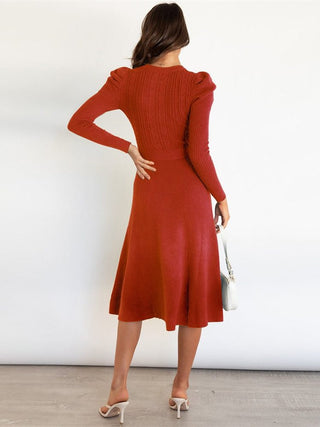 Elvara | Women's Ribbed Knit Midi Dress with Tie Belt