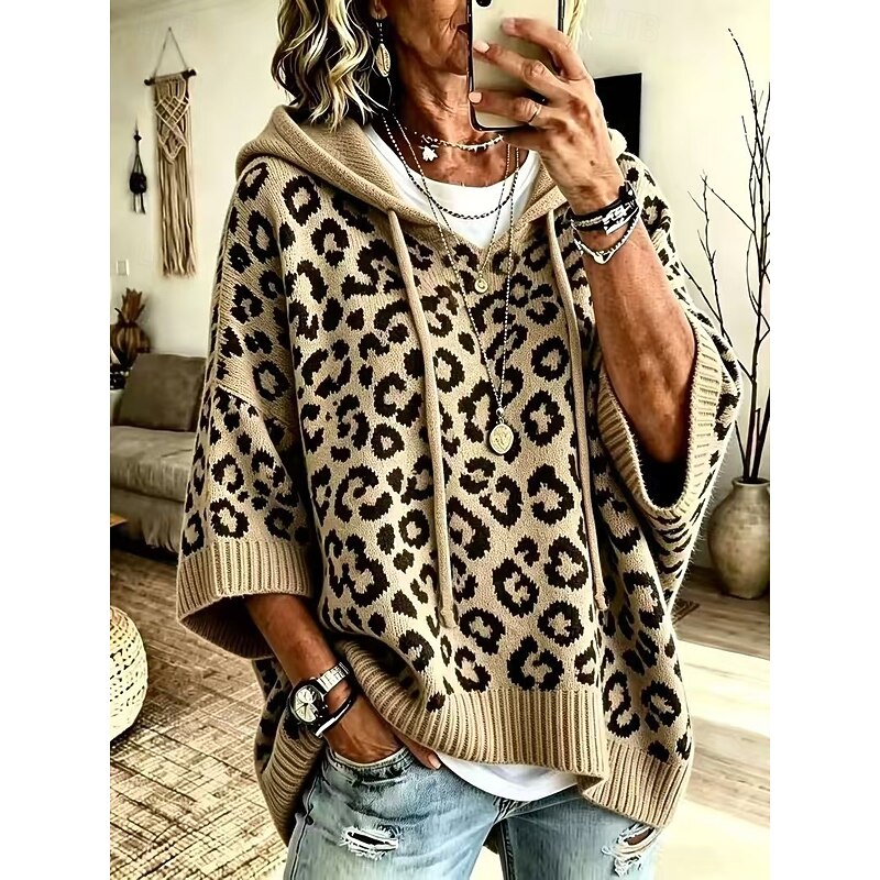 Solvenne | Women's Animal Print Hooded Sweater