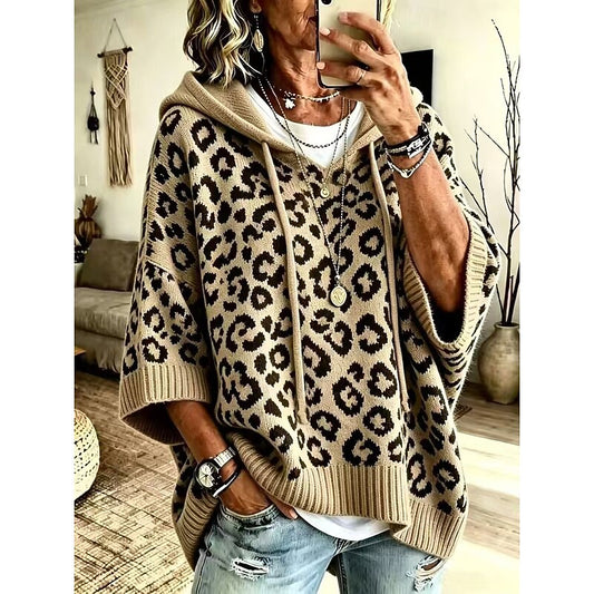 Solvenne | Women's Animal Print Hooded Sweater