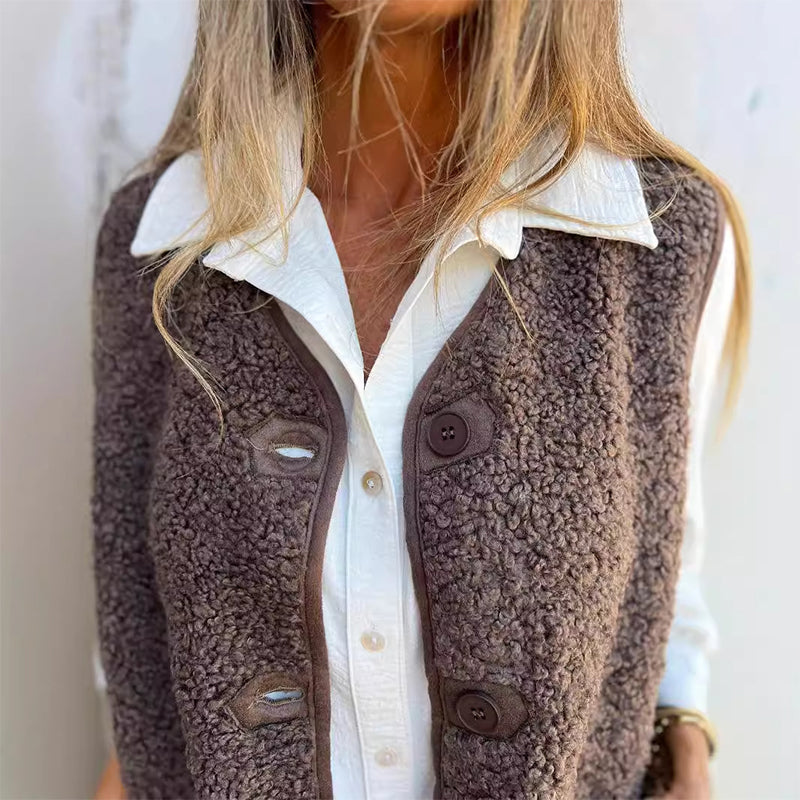 Autumn button-down sleeveless vest with pockets for Women | Maren Vale