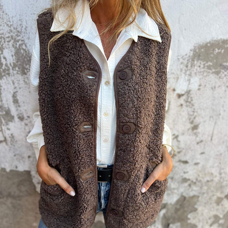 Autumn button-down sleeveless vest with pockets for Women | Maren Vale