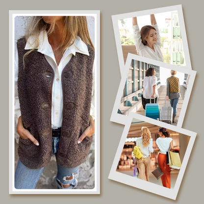Autumn button-down sleeveless vest with pockets for Women | Maren Vale