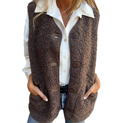 Autumn button-down sleeveless vest with pockets for Women | Maren Vale