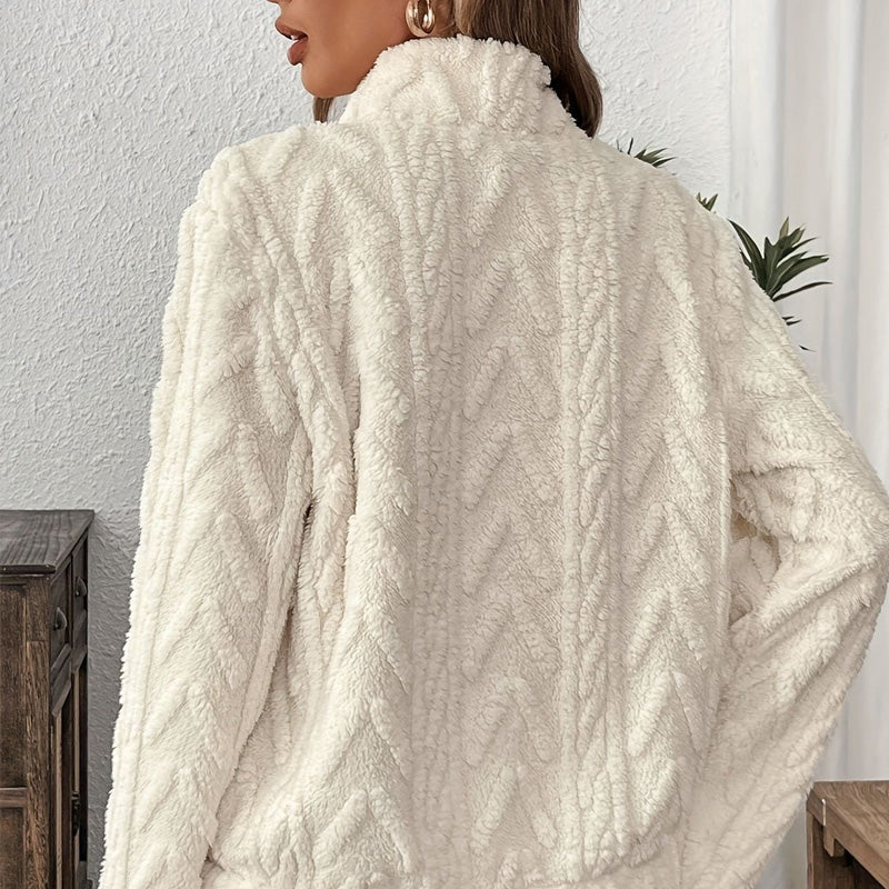 Fuzzy half-zip casual everyday sweatshirt for women | Harper -4