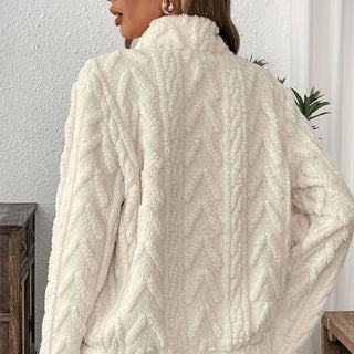 Fuzzy half-zip casual everyday sweatshirt for women | Harper -4