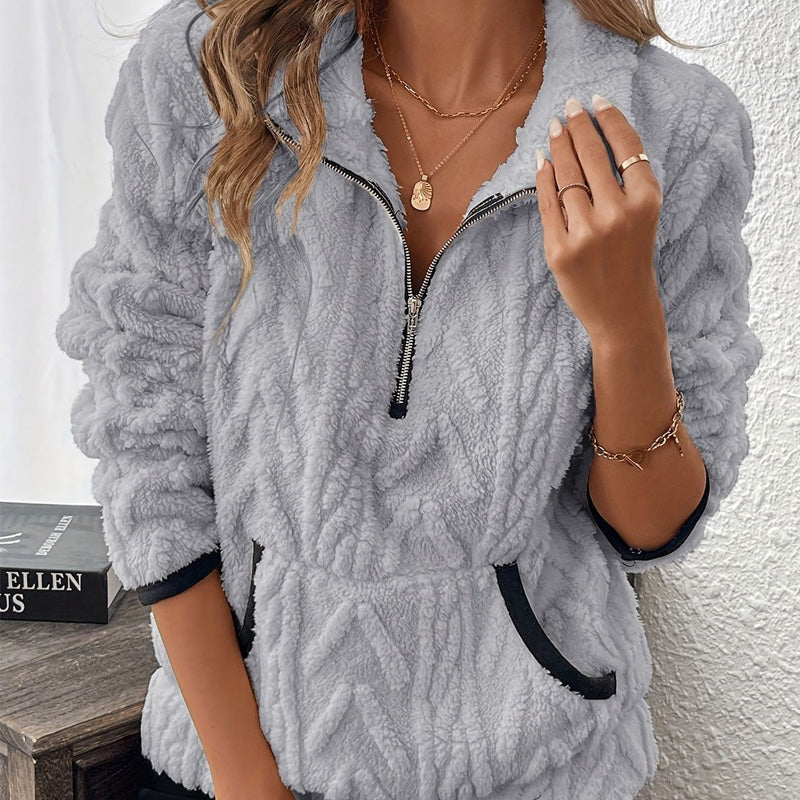 Fuzzy half-zip casual everyday sweatshirt for women | Harper -5