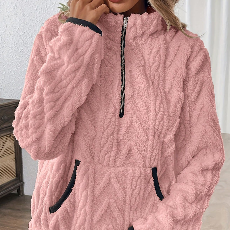 Fuzzy half-zip casual everyday sweatshirt for women | Harper -7