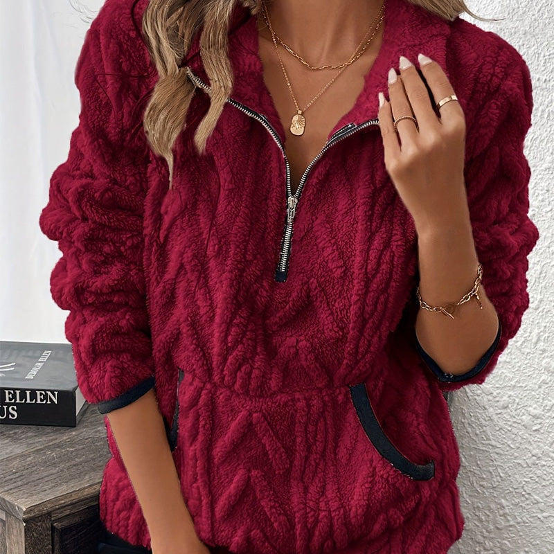 Fuzzy half-zip casual everyday sweatshirt for women | Harper -8