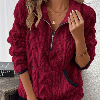 Fuzzy half-zip casual everyday sweatshirt for women | Harper -8