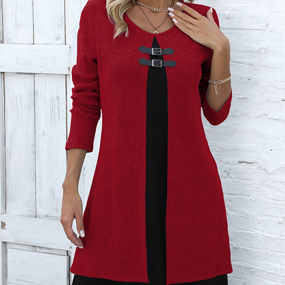 A-line knee-length two-piece look dress for women | Zweiteiler -2