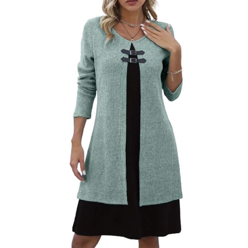 A-line knee-length two-piece look dress for women | Zweiteiler -6