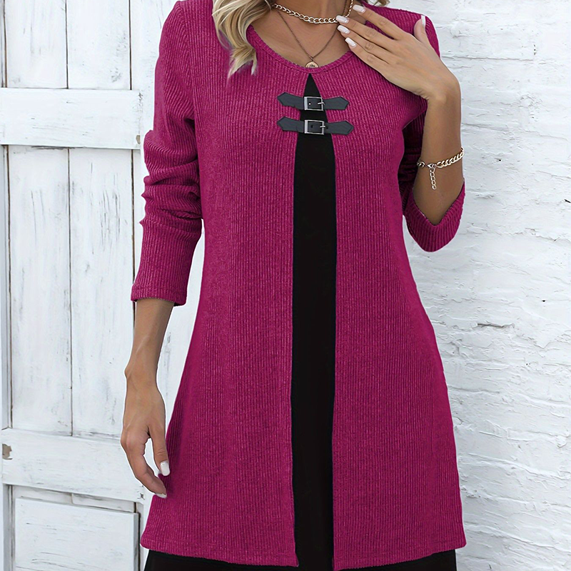 A-line knee-length two-piece look dress for women | Zweiteiler -3