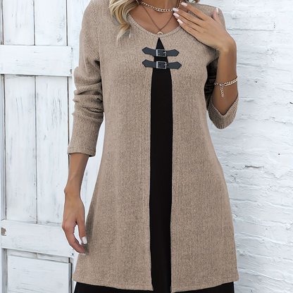 A-line knee-length two-piece look dress for women | Zweiteiler -4