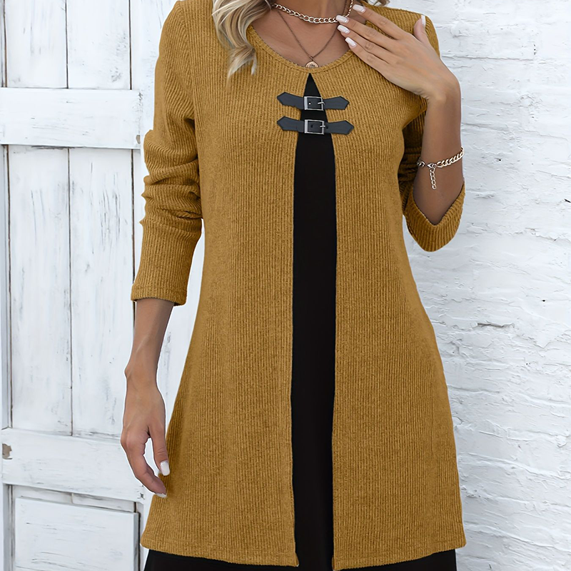 A-line knee-length two-piece look dress for women | Zweiteiler -5