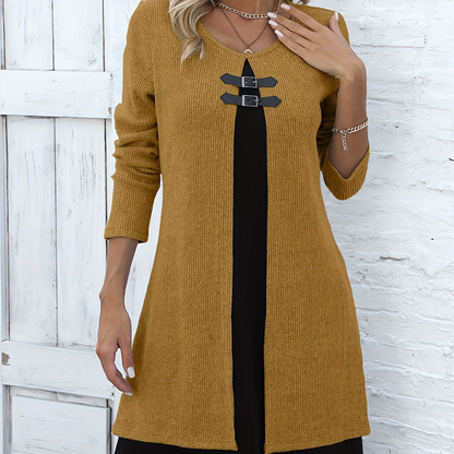 A-line knee-length two-piece look dress for women | Zweiteiler -5