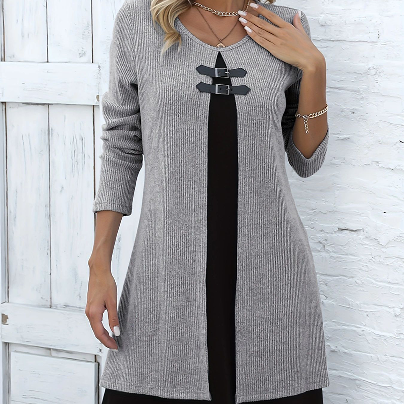 A-line knee-length two-piece look dress for women | Zweiteiler -1