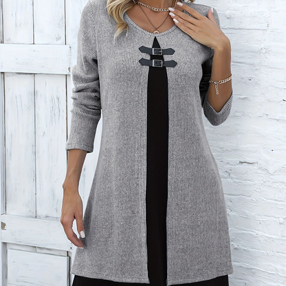 A-line knee-length two-piece look dress for women | Zweiteiler -1