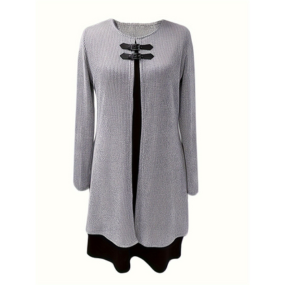 A-line knee-length two-piece look dress for women | Zweiteiler -12