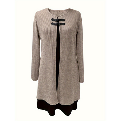 A-line knee-length two-piece look dress for women | Zweiteiler -14