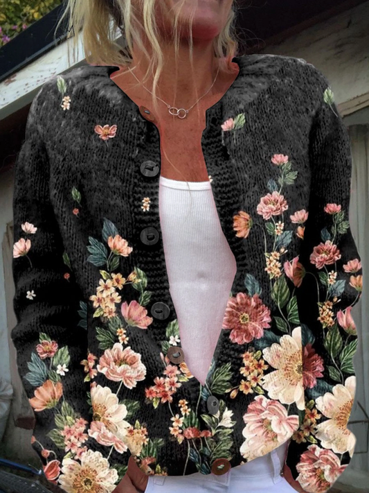 Saevra | Women's Floral Print Button Front Cardigan