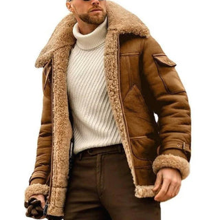 Vintage warm lapel multi-pocket winter coat for men | Lambswool -1