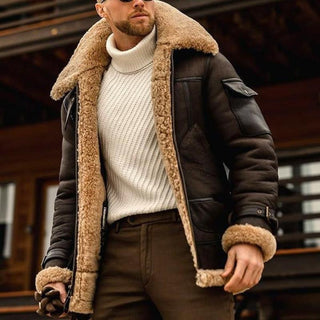 Vintage warm lapel multi-pocket winter coat for men | Lambswool -3