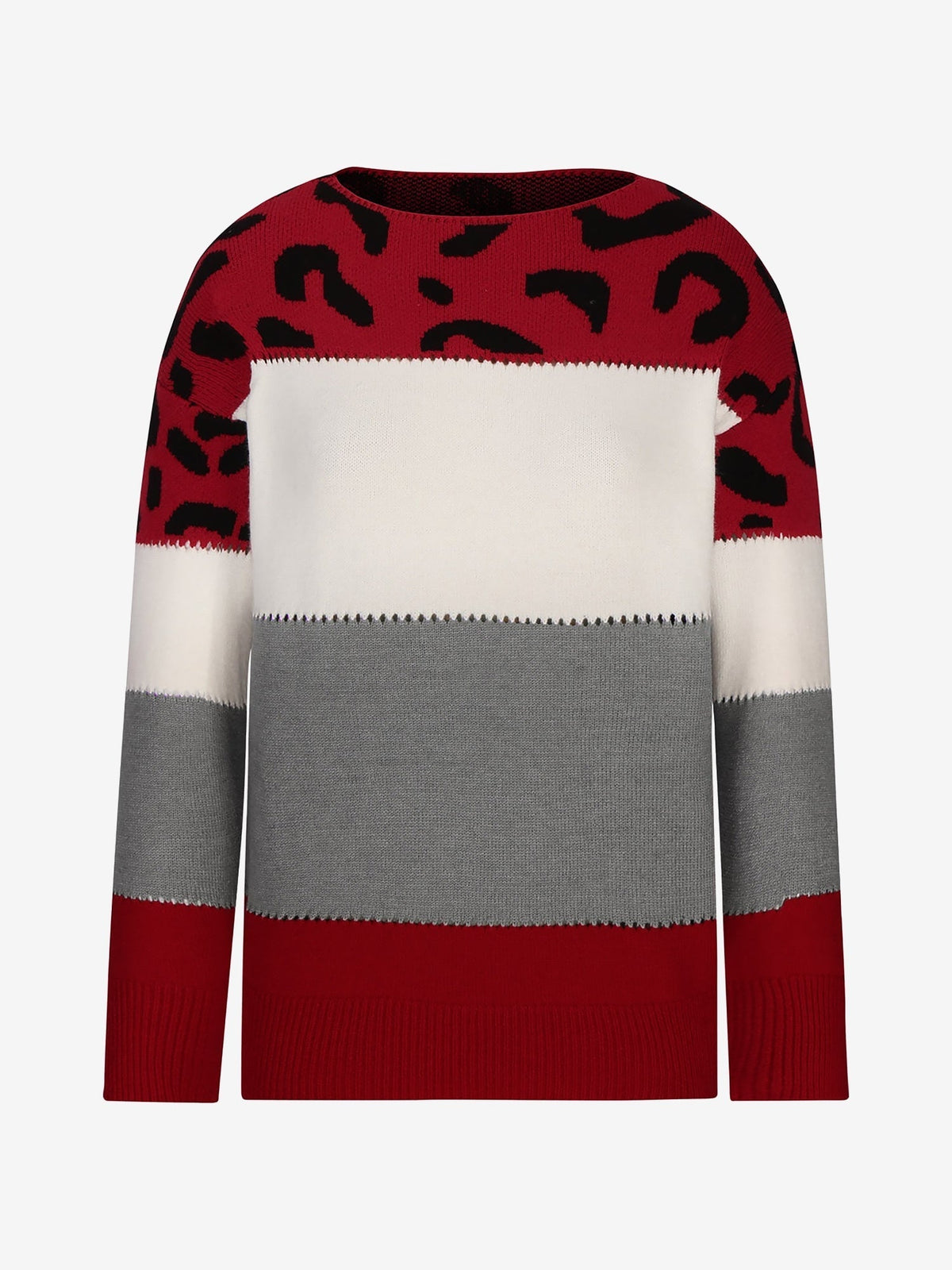 Valora | Women's Leopard Print Color Block Knit Sweatshirt