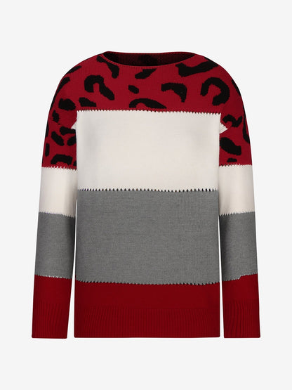 Valora | Women's Leopard Print Color Block Knit Sweatshirt