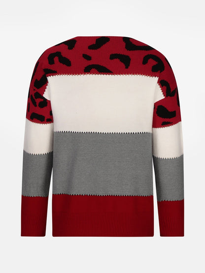 Valora | Women's Leopard Print Color Block Knit Sweatshirt