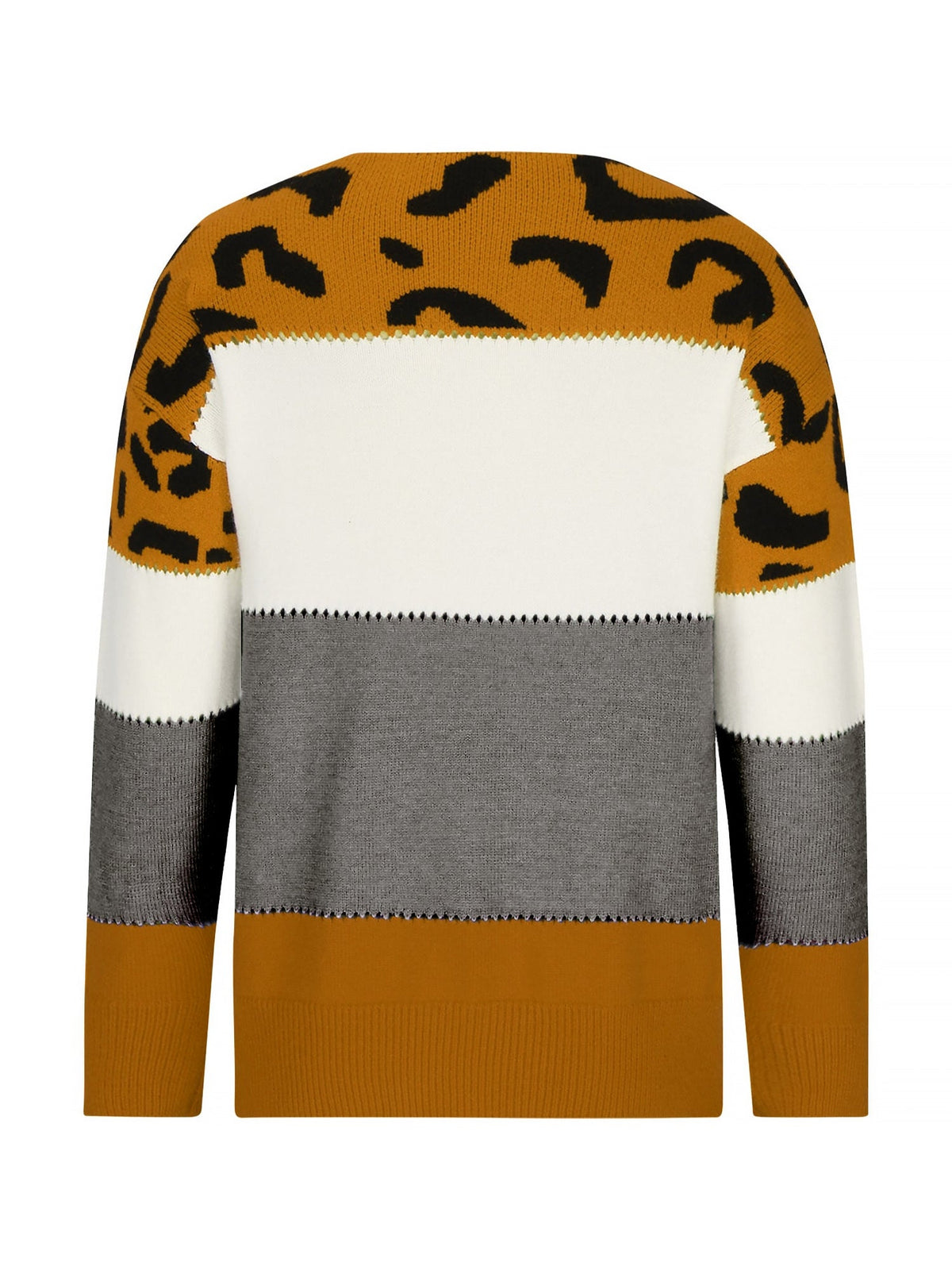 Valora | Women's Leopard Print Color Block Knit Sweatshirt